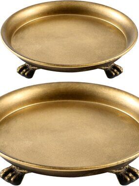 Pack Brass Color Metal Clawfoot Dish Pedestal Dish Candle Tray Round